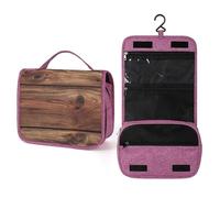 Rich Brown Wooden Planks Texture Travel Toiletry Bag for Women,Hanging Makeup Organizer with Hook for Shampoo