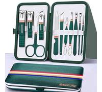 Rich Bunny 11PCS Manicure & Pedicure Tools & Accessories,Nail Care Kit with Compact Hand Case and Gift Box,Stainless Steel Nail Set,Nail clippers Set for Women & Men,Nail cleaning Care kit(Dark Green)