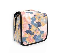 Rich Chinese Watercolor Flowers toiletries Travel Bag with Hanging Hook Essential Bag with compartments Traveling