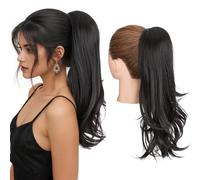 Rich Choices 22 Inch Drawstring Ponytail Extension Long Wavy Ponytail Natural Hair Extension Synthetic Hair Pieces for Women, Black Brown