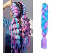 Rich Choices Braiding Hair Extensions Ombre 4 Tones Jumbo Braids Hair Extensions for Braiding Coloured Hair for Twist 24”, 1 Bundles - Sky Blue mix Light Puple