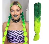 Rich Choices Braiding Hair Extensions Ombre 4 Tones Jumbo Braids Hair Extensions for Braiding Coloured Hair for Twist 24”, 1 Bundles - Dark Green to Yellow Green
