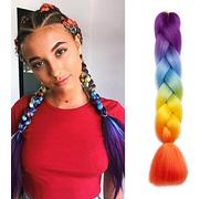 Rich Choices Braiding Hair Extensions Ombre 4 Tones Jumbo Braids Hair Extensions for Braiding Coloured Hair for Twist 24”, 1 Bundles - Purple to Light Blue to Yellow to Orange