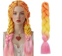 Rich Choices Braiding Hair Extensions Ombre 4 Tones Jumbo Braids Hair Extensions for Braiding Coloured for Twist 24”, 1 Bundles - Peach Pink to Saffron Yellow to Light Pink