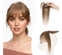 Rich Choices Clip In Fringe 360°3D Cover Clip in Air Bangs 100% Real Human Hair Toppers for Thinning Hair Women Daily Wear #4 Medium Brown