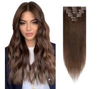 Rich Choices Clip in Hair Extensions Human Hair Medium Brown 20 Inch Remy Hair Extensions Clip in, 8PCS 70g Thin Weft