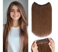 Rich Choices Clip in Hair Extensions Real Human Hair Halo 12 Inch Halo Hair Extension Invisible Wire Hair Straight Remy Seamless One Piece Clips in Hair, 60g #4 Medium Brown