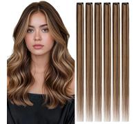 Rich Choices Clip in Hair Extensions Real Human Hair Highlight Straight Remy Human Hair Extensions Clip in 20 Inch 44g, 6Pcs Weft #2/6 Dark Brown mix Light Brown