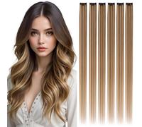 Rich Choices Clip in Hair Extensions Real Human Hair Medium Brown mix Dark Blonde Highlights Real Hair Extensions Clip in 6Pcs Straight Remy Hair (31g 10 Inch)