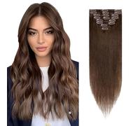 Rich Choices Clip in Hair Extensions Real Human Hair Medium Brown Remy Hair Extensions Clips in 8PCS, 24 Inch 80g Natural Seamless Thin Weft