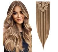 Rich Choices Hair Extensions Clip in Human Hair Brown mix Blonde 10 Inch Remy Hair Extensions, 8PCS 50g Thin Weft