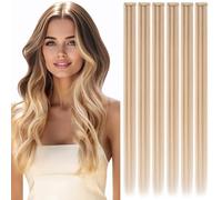 Rich Choices Hair Extensions Clip in Real Human Hair Golden Brown mix Bleach Blonde 6Pcs Straight Remy Hair Highlights Clip in Hair Extensions (33g 12 Inch)