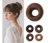Rich Choices Hair Pieces for Women Messy Bun Real Human Hair Straight Updo Hair Bun Scrunchies Donut Bun Hair Extensions 17g #4 Medium Brown