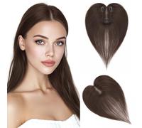 Rich Choices Hair Topper Women Human Hair Short Clip in Real Hair Toppers Women's Hairpieces Straight Remy Toupee, 11 Inch 20g #2 Dark Brown