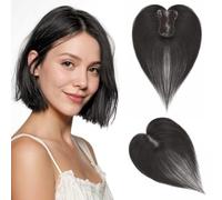 Rich Choices Hair Toppers for Thinning Hair Short Clip in Hairpieces Straight Human Hair Topper for Women Remy Toupee Extensions, 11 Inch 20g #1 Natural Black