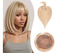 Rich Choices Hair Toppers with Fringe for Thinning Hair Real Human Hair Pieces 12 Inch Ash Blonde mix Bleach Blonde Clip in Hair Toppers Long Straight Hairpieces Seamless Clip in Hair Extensions