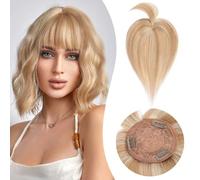 Rich Choices Hair Toppers with Fringe for Thinning Hair Real Human Hair Pieces 12 Inch Golden Brown mix Bleach Blonde Clip in Hair Toppers Long Straight Hairpieces Seamless Clip in Hair Extensions