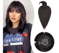 Rich Choices Hair Toppers with Fringe for Thinning Hair Real Human Hair Pieces 12 Inch Natural Black Clip in Hair Toppers for Women Long Straight Hairpieces Seamless Clip in Hair Extensions