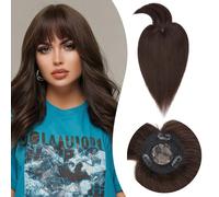 Rich Choices Hair Toppers with Fringe for Thinning Hair Real Human Hair Pieces 14 Inch Dark Brown Clip in Hair Toppers for Women Long Straight Hairpieces Seamless Clip in Hair Extensions
