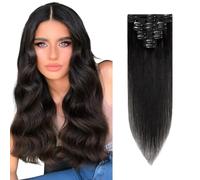 Rich Choices Human Hair Extensions Clip in 12 Inch Black Remy Hair Extensions, 8PCS 55g Thin Weft