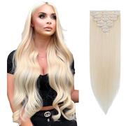 Rich Choices Human Hair Extensions Clip in 12 Inch Bleach White Remy Hair Extensions, 8PCS 55g Thin Weft