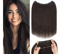 Rich Choices Human Hair Halo Extensions Invisible Wire Hair Extensions One Piece Hair Extensions Clip in Human Hair Remy, 20 Inch #1B Natural Black