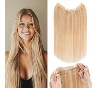 Rich Choices Human Hair Halo Extensions Invisible Wire Hair Extensions One Piece Hair Extensions Clip in Human Hair Remy, 16 Inch Ash Blonde & Bleach Blonde