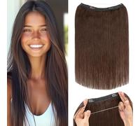 Rich Choices Human Hair Halo Extensions Invisible Wire Hair Extensions One Piece Hair Extensions Clip in Human Hair Remy, 20 Inch #2 Dark Brown
