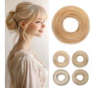 Rich Choices Human Hair Messy Bun Hair Pieces for Women Straight Tousled Updo Real Remy Hair Scrunchies Messy Donut Buns Hair Extensions 17g #18/613 Ash Blonde mix Bleach Blonde