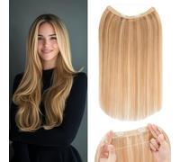 Rich Choices Invisible Wire Hair Extensions Human Hair Balayage Blonde One Piece Hair Extensions Clip in Human Hair Straight Remy Halo Hair Extension, 20 Inch - Golden Brown & Bleach Blonde