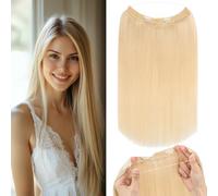 Rich Choices Invisible Wire Hair Extensions Human Hair Blonde One Piece Hair Extensions Clip in Human Hair 20 Inch Straight Remy Halo Hair #60 Platinum Blonde