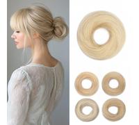 Rich Choices Messy Hair Bun Extensions Human Hair Scrunchies Hair Pieces for Women Straight Updo Donut Buns Chignon Messy Bun Hair Extensions 17g #613 Bleach Blonde