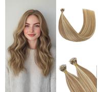Rich Choices Nano Hair Extensions Real Human Hair 24 Inch Golden Brown mix Bleach Blonde Straight Remy Human Hair Nano Beads Nano Ring Hair Extensions, 35 Strand/Pack
