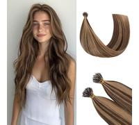 Rich Choices Nano Hair Extensions Real Human Hair Medium Brown mix Dark Blonde 14 Inch 50 Strand/Pack Straight Remy Human Hair Extensions with Nano Beads Ring