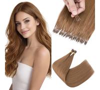 Rich Choices Nano Ring Hair Extensions Real Human Hair Invisible Human Hair Extensions with Nano Beads 50 Strands 35g Straight Remy #6 Light Brown 14 Inch