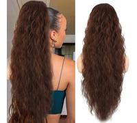 Rich Choices Ponytail Extension 32 Inch Extra Long Curly Hair Extensions Drawstring Ponytail Hair Extensions Afro Pony Tails Extensions Wavy Hairpieces - Medium Brown