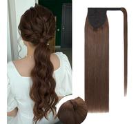 Rich Choices Ponytail Extension Human Hair Wrap Around Ponytail Hair Extension Straight 16 Inch #4 Medium Brown Hair Ponytail Extension Real Remy Human Hair Extensions Hairpieces for Women
