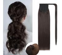 Rich Choices Ponytail Extension Human Hair Wrap Around Ponytail Hair Extension Straight 18 Inch #2 Dark Brown Hair Ponytail Extension Real Remy Human Hair Extensions Hairpieces for Women