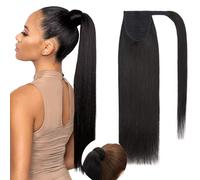 Rich Choices Ponytail Extension Human Hair Wrap Around Ponytail Hair Extension Straight 20 Inch #1B Natural Black Hair Ponytail Extension Real Remy Human Hair Extensions Hairpieces for Women