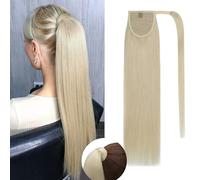 Rich Choices Ponytail Extension Human Hair Wrap Around Ponytail Hair Extension Straight 20 Inch #60 Platinum Blonde Hair Ponytail Extension Real Remy Human Hair Extensions Hairpieces for Women