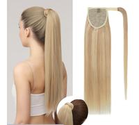 Rich Choices Ponytail Extension Wrap Around Ponytail Hair Extension Straight 16 Inch #18/613 Ash Blonde mix Bleach Blonde Remy Human Hair Pieces