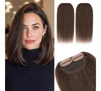 Rich Choices Seamless Clip in Hair Volumizer 2PCS Face Framing Clip in Hair Extension Real Human Hair Short Women Hairpiece for Adding Extra Hair Volume #2 Dark Brown 8 Inch