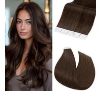Rich Choices Tape Hair Extensions Real Human Hair 10 pcs Straight Remy Hair Invisible Tape Extensions #4 Medium Brown Seamless Silky Weft 14 Inch 20g