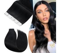 Rich Choices Tape Hair Extensions Real Human Hair 20 pcs Straight Remy Hair Invisible Tape Extensions #1 Jet Black Seamless Silky Weft 16 Inch 50g