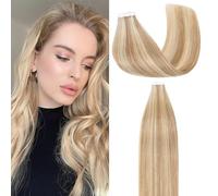 Rich Choices Tape in Hair Extensions #12/613 Golden Brown mix Bleach Blonde Remy Human Hair 20 pcs Invisible Tape Extensions Seamless Straight Hair 20 Inch 50g