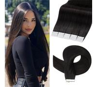 Rich Choices Tape in Hair Extensions #1B Natural Black Remy Human Hair 10 pcs Invisible Tape Extensions Seamless Straight Hair 22 Inch 25g