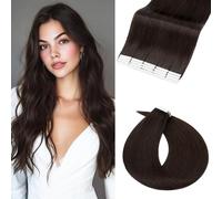 Rich Choices Tape in Hair Extensions #2 Dark Brown Remy Human Hair 10 pcs Invisible Tape Extensions Seamless Straight Hair 14 Inch 20g
