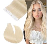 Rich Choices Tape in Hair Extensions #60 Platinum Blonde Remy Human Hair 20 pcs Invisible Tape Extensions Seamless Straight Hair 18 Inch 50g