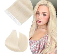 Rich Choices Tape in Hair Extensions #70 Bleach White Remy Human Hair 20 pcs Invisible Tape Extensions Seamless Straight Hair 16 Inch 50g