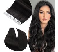 Rich Choices Tape in Hair Extensions Human Hair 25g Invisible Tape Extensions #1B Natural Black Seamless Real Remy Hair Straight Silky Weft 20 Inch 10 pcs